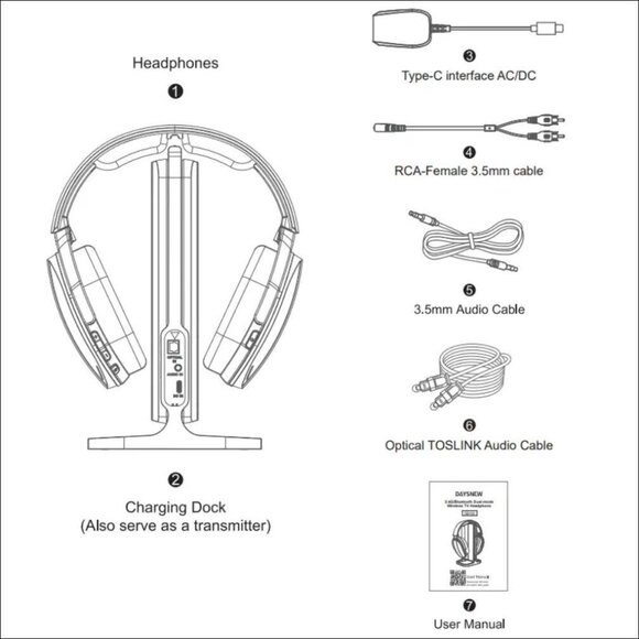 Daysnew DB100 Wireless Headphones For Tv Watching,Charging Dock & RF Transmitter - Picture 13 of 15